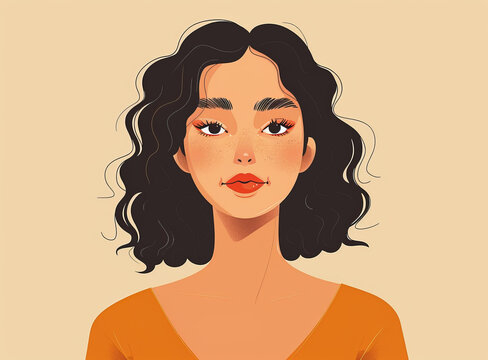 一個卷發(fā)的女孩的肖像插圖