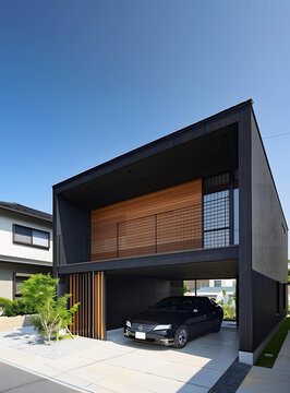現(xiàn)代黑色房屋帶車庫設(shè)計