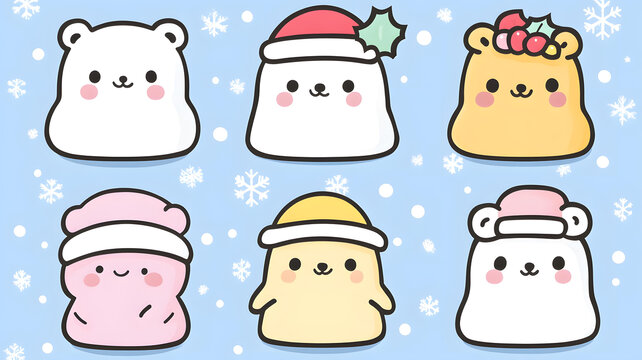穿著冬季帽子的卡通熊和雪花