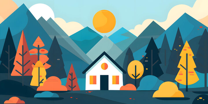 扁平化風(fēng)格山林小屋