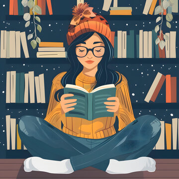 圖書館里看書的女孩