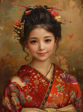 身穿和服的日本女性肖像