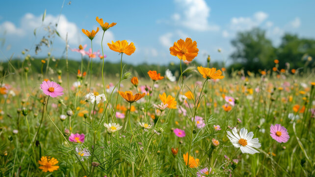 橙色和白色花朵的花田