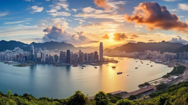 香港城市景觀日落