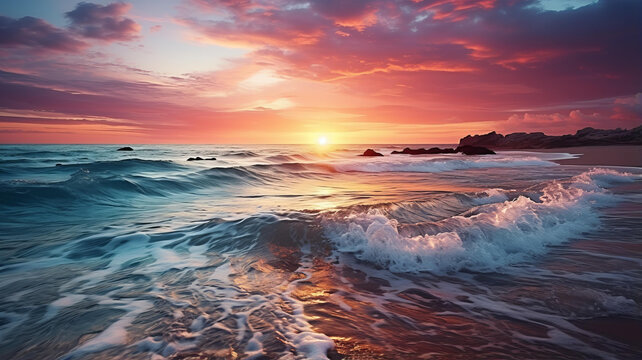 夕陽(yáng)下的海灘