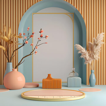 金色拱形背景的極簡(jiǎn)產(chǎn)品展示臺(tái)