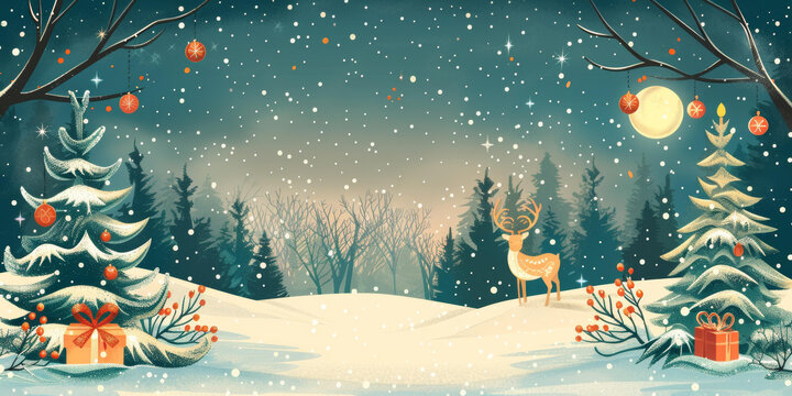 圣誕雪夜森林