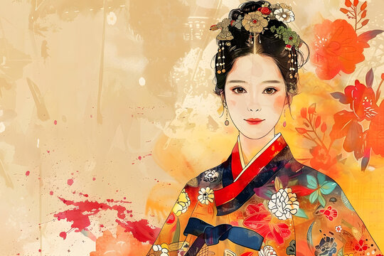 身穿傳統(tǒng)韓服的美麗亞洲女性
