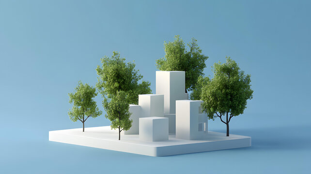極簡白色建筑與綠色樹木