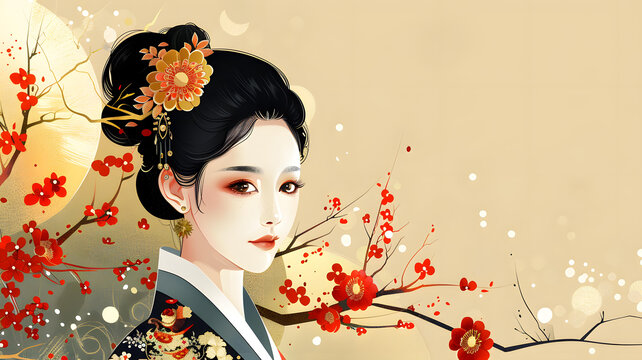 身穿漢服的年輕女子畫像
