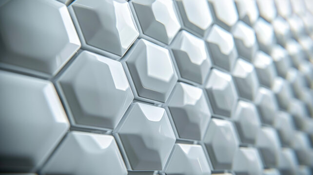 白色六邊形瓷磚墻 3D 渲染