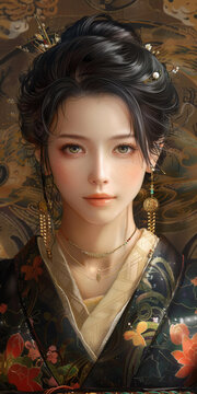 身穿和服的美麗亞洲女性肖像