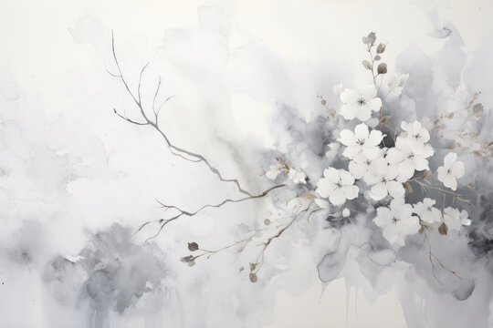 黑白櫻花水彩畫(huà)