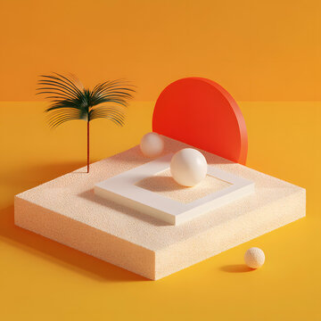 黃色背景上的簡約3D棕櫚樹