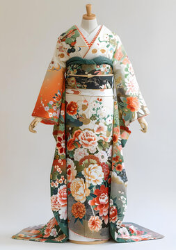 一件帶花卉圖案的和服