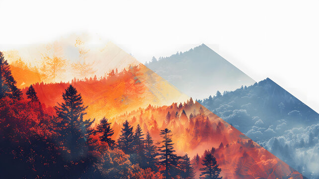 秋季森林山脈景觀，斜線分割