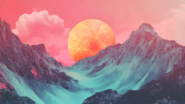 夢幻般的山脈景觀與巨大太陽