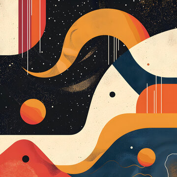 星球與星云的抽象幾何圖案