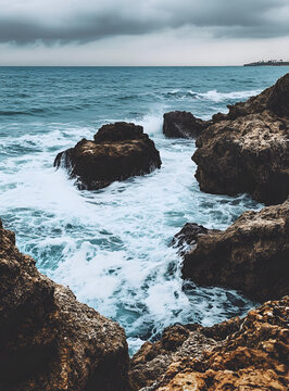 海浪拍打巖石