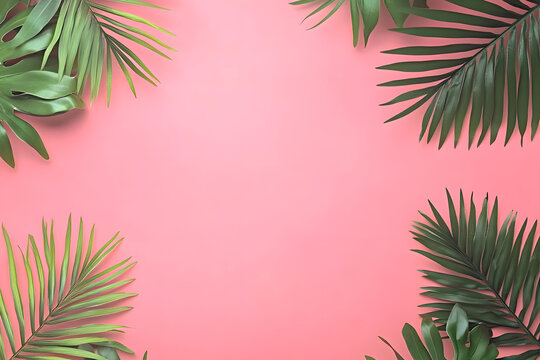 粉色背景上的熱帶植物葉子