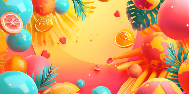 夏日水果熱帶葉子抽象背景