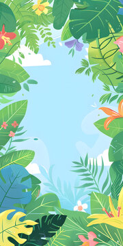 藍(lán)色天空熱帶植物葉子背景