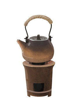 圍爐煮茶水彩插畫