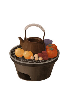 圍爐煮茶水彩插畫(huà)