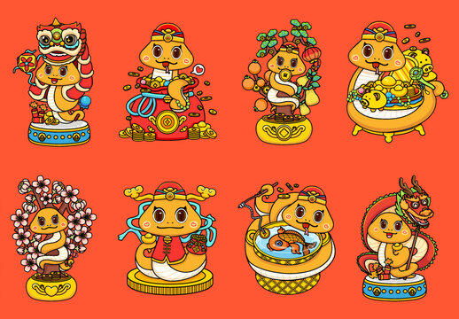 國潮新年春節(jié)蛇年傳統(tǒng)插畫合集