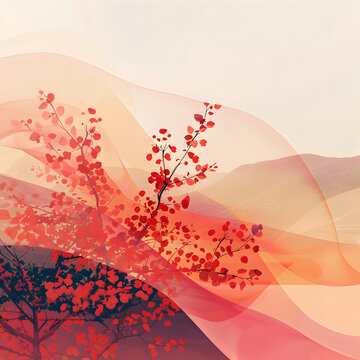 抽象紅葉秋意畫