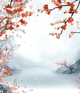 冬日雪景水彩畫(huà)
