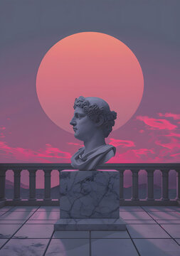粉紅夕陽下的雕塑
