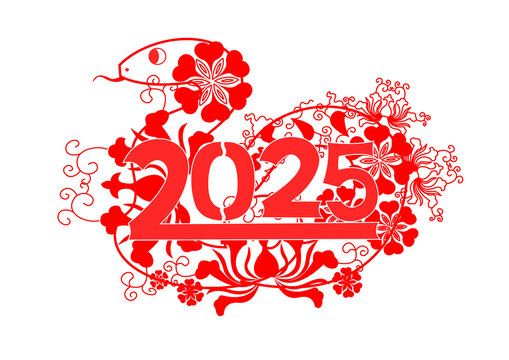 2024春節(jié)蛇年紅色剪紙插畫