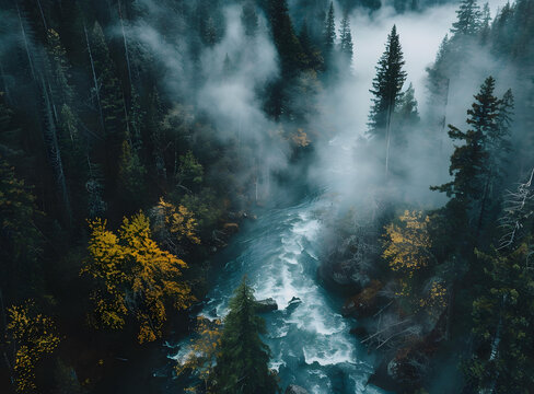 霧氣彌漫的河流