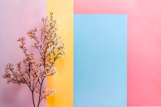 粉色黃色藍(lán)色簡(jiǎn)約花卉背景