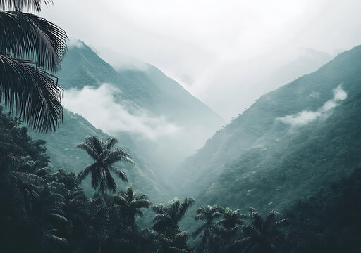 云霧繚繞的熱帶山脈景觀