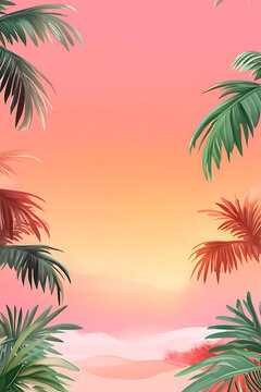 熱帶棕櫚樹日落簡(jiǎn)約背景