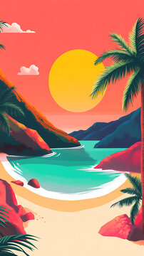 夏日海灘日落風(fēng)景