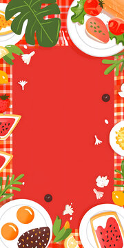 紅白格子桌布的夏季野餐