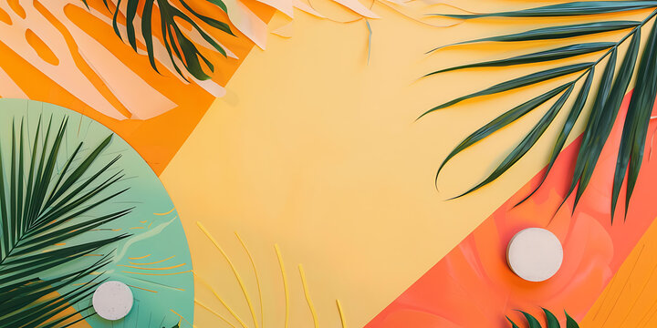 夏季熱帶樹葉彩色背景