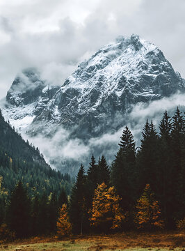 云霧繚繞的雪山峰頂