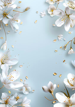 藍(lán)色背景上的白色花朵