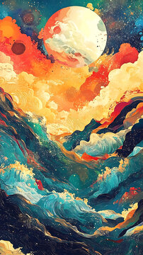 抽象波浪和天空的繪畫