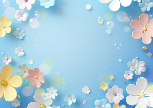 藍色背景3D立體花朵