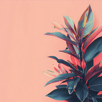 粉紅背景上的綠葉