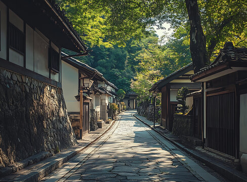 幽靜的日本鄉(xiāng)村石板路