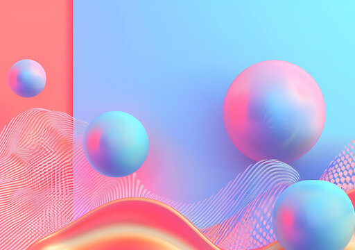 抽象藍(lán)色粉色漸變背景與3D球體