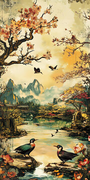 水彩畫山水風(fēng)景花鳥畫