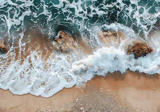 海浪拍打沙灘的視角