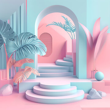 粉藍色簡約3D拱門設(shè)計